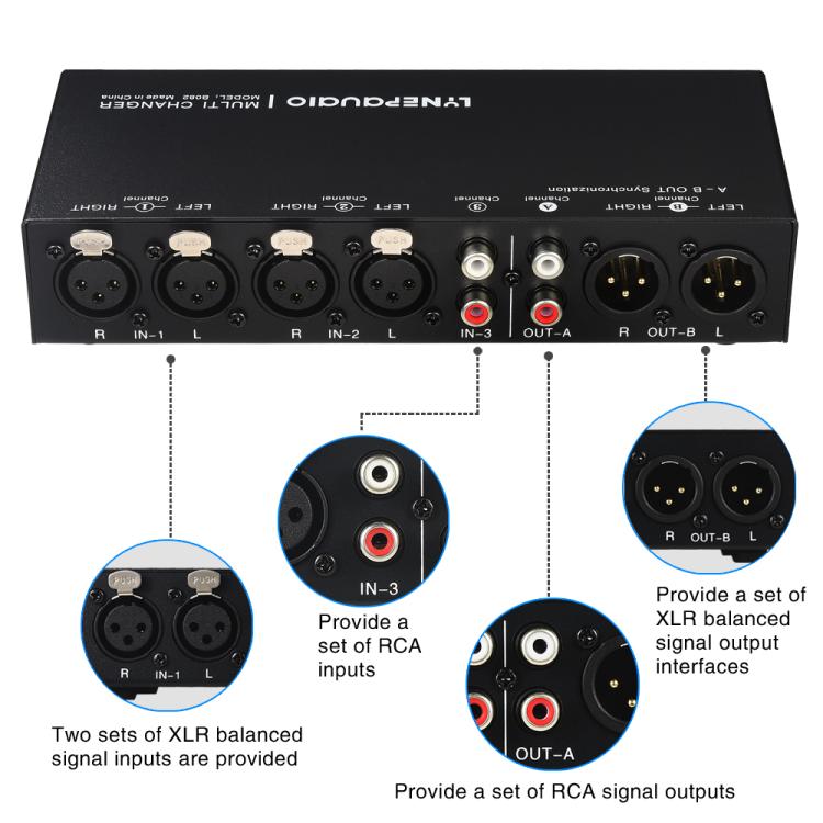 B082 3 Input 3 Output Audio Signal Selector Balanced Line Switcher - by buy2fix | Online Shopping UK | buy2fix