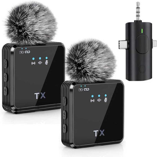 Mini Wireless Lavalier Microphone with 3 in 1 Receiver and Dual Microphone for Interview / Vlog / Podcast - Microphone by buy2fix | Online Shopping UK | buy2fix