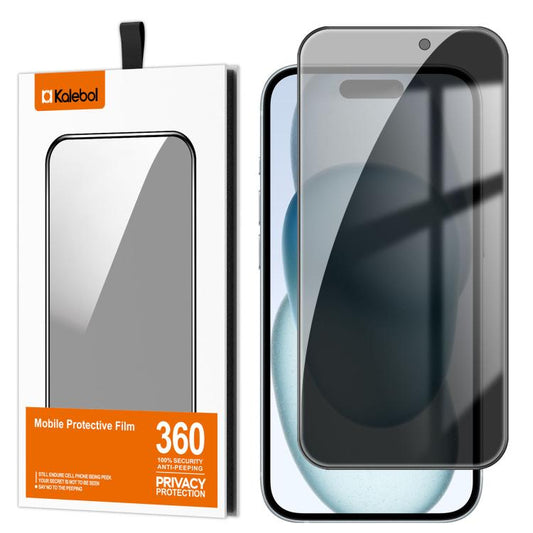 For iPhone 15 Kalebol High-Aluminum Screen-Printed Full-Coverage Black-Border Privacy Tempered Glass Film - iPhone 15 Tempered Glass by Kalebol | Online Shopping UK | buy2fix