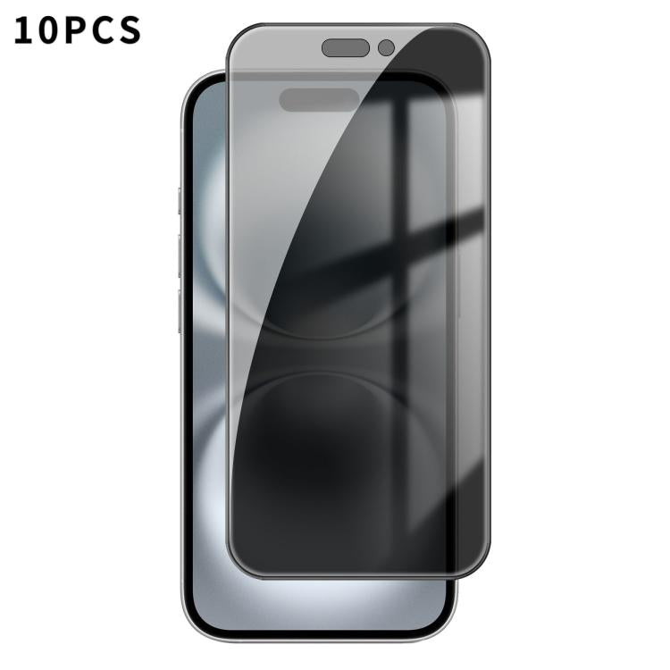 For iPhone 16 Kalebol 10pcs High-Aluminum Screen-Printed Full-Coverage Black-Border Privacy Tempered Glass Film - iPhone 16 Tempered Glass by Kalebol | Online Shopping UK | buy2fix