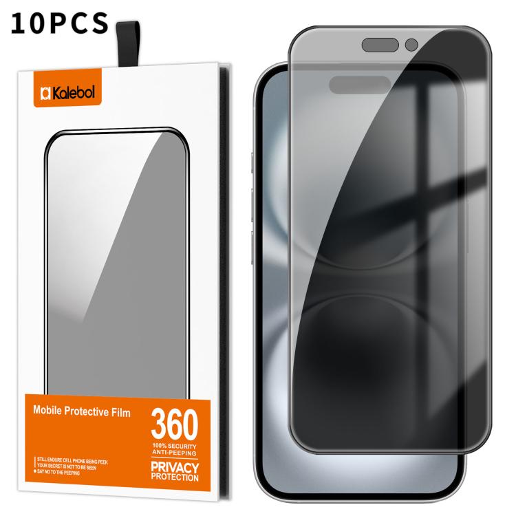 For iPhone 16 Kalebol 10pcs High-Aluminum Screen-Printed Full-Coverage Black-Border Privacy Tempered Glass Film - iPhone 16 Tempered Glass by Kalebol | Online Shopping UK | buy2fix
