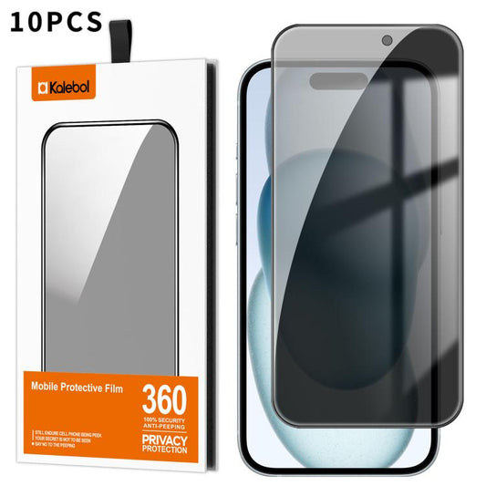 For iPhone 15 Plus Kalebol 10pcs High-Aluminum Screen-Printed Full-Coverage Black-Border Privacy Tempered Glass Film - iPhone 15 Plus Tempered Glass by Kalebol | Online Shopping UK | buy2fix