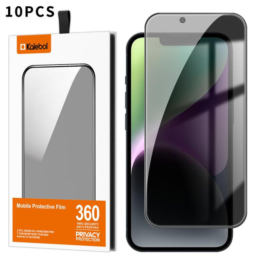 For iPhone 14 Plus Kalebol 10pcs High-Aluminum Screen-Printed Full-Coverage Black-Border Privacy Tempered Glass Film - iPhone 14 Plus Tempered Glass by Kalebol | Online Shopping UK | buy2fix