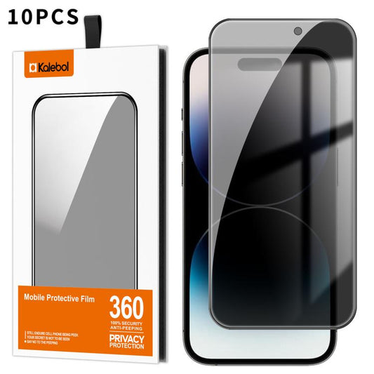 For iPhone 14 Pro Max Kalebol 10pcs High-Aluminum Screen-Printed Full-Coverage Black-Border Privacy Tempered Glass Film - iPhone 14 Pro Max Tempered Glass by Kalebol | Online Shopping UK | buy2fix