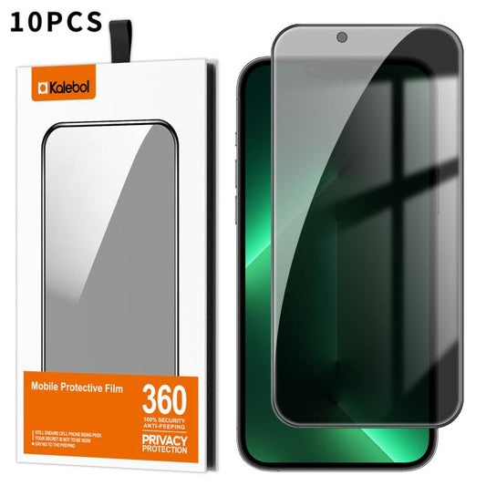 For iPhone 13 Pro Kalebol 10pcs High-Aluminum Screen-Printed Full-Coverage Black-Border Privacy Tempered Glass Film - iPhone 13 Pro Tempered Glass by Kalebol | Online Shopping UK | buy2fix