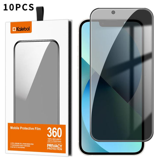 For iPhone 13 Kalebol 10pcs High-Aluminum Screen-Printed Full-Coverage Black-Border Privacy Tempered Glass Film - iPhone 13 Tempered Glass by Kalebol | Online Shopping UK | buy2fix