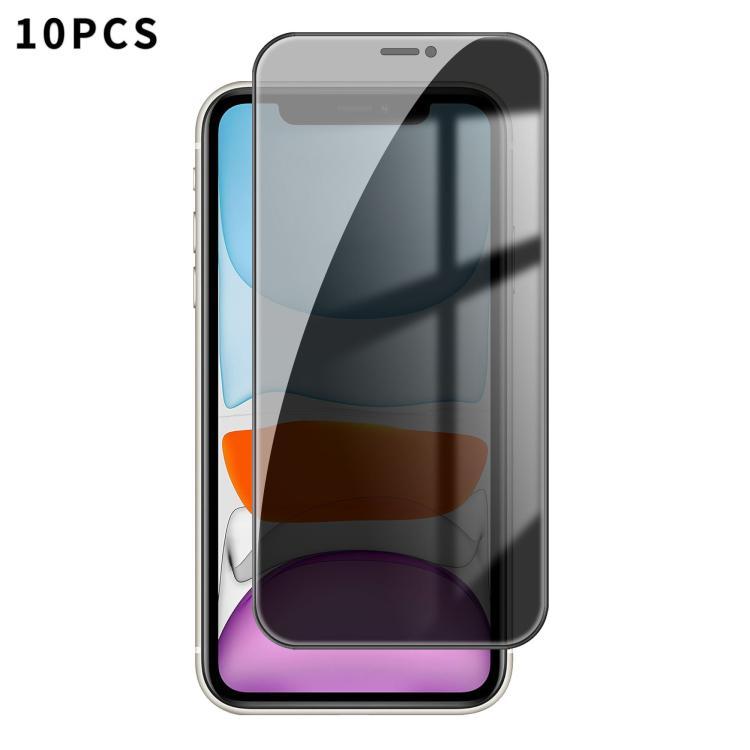 For iPhone 11 Kalebol 10pcs High-Aluminum Screen-Printed Full-Coverage Black-Border Privacy Tempered Glass Film - iPhone 11 Tempered Glass by Kalebol | Online Shopping UK | buy2fix