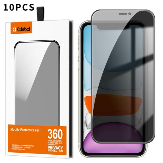 For iPhone 11 Kalebol 10pcs High-Aluminum Screen-Printed Full-Coverage Black-Border Privacy Tempered Glass Film - iPhone 11 Tempered Glass by Kalebol | Online Shopping UK | buy2fix