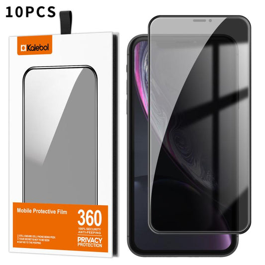 For iPhone XR Kalebol 10pcs High-Aluminum Screen-Printed Full-Coverage Black-Border Privacy Tempered Glass Film - iPhone XR Tempered Glass by Kalebol | Online Shopping UK | buy2fix