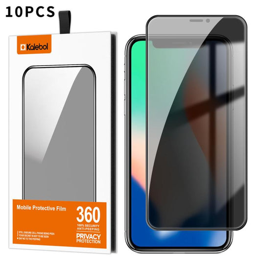 For iPhone X Kalebol 10pcs High-Aluminum Screen-Printed Full-Coverage Black-Border Privacy Tempered Glass Film - iPhone X & XS Tempered Glass by Kalebol | Online Shopping UK | buy2fix