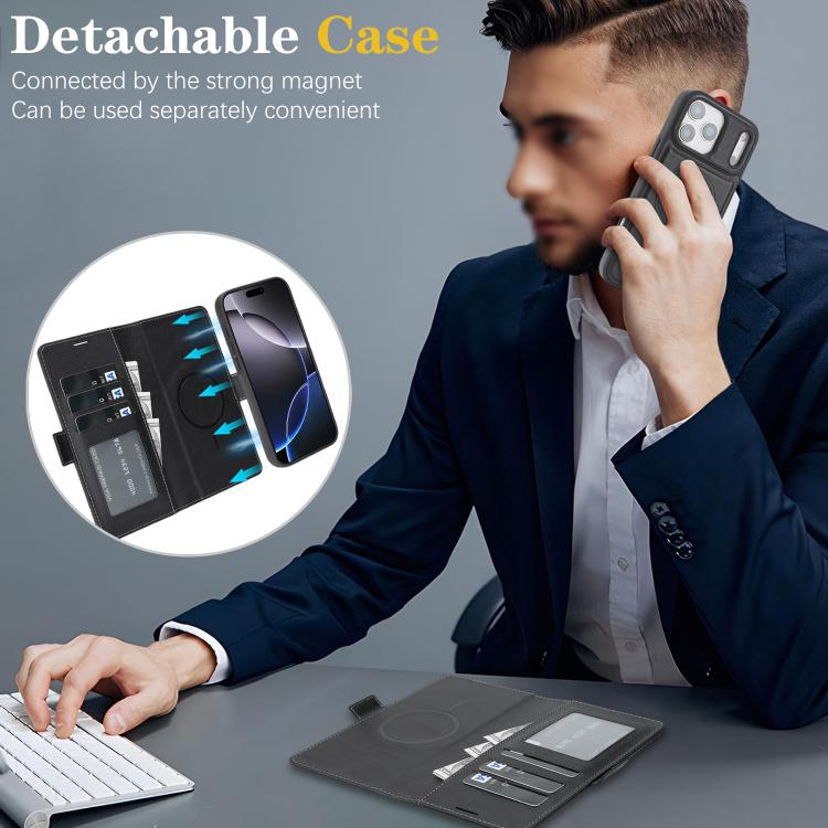 For iPhone 17 Pro Max Kalebol Strong Magnetic MagSafe Ring 2 In 1 Split Leather Phone Case(Black) - iPhone 17 Pro Max Tempered Glass by Kalebol | Online Shopping UK | buy2fix