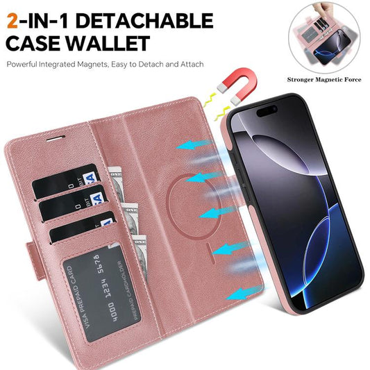 For iPhone 17 Pro Max Kalebol Strong Magnetic MagSafe Ring 2 In 1 Split Leather Phone Case(Rose Gold) - iPhone 17 Pro Max Tempered Glass by Kalebol | Online Shopping UK | buy2fix