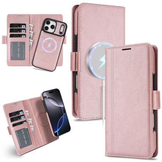 For iPhone 17 Pro Kalebol Strong Magnetic MagSafe Ring 2 In 1 Split Leather Phone Case(Rose Gold) - iPhone 17 Pro Cases by Kalebol | Online Shopping UK | buy2fix