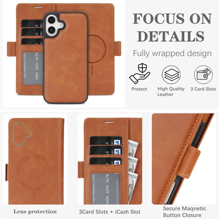 For iPhone 17 Kalebol Strong Magnetic MagSafe Ring 2 In 1 Split Leather Phone Case(Brown) - iPhone 17 Cases by Kalebol | Online Shopping UK | buy2fix