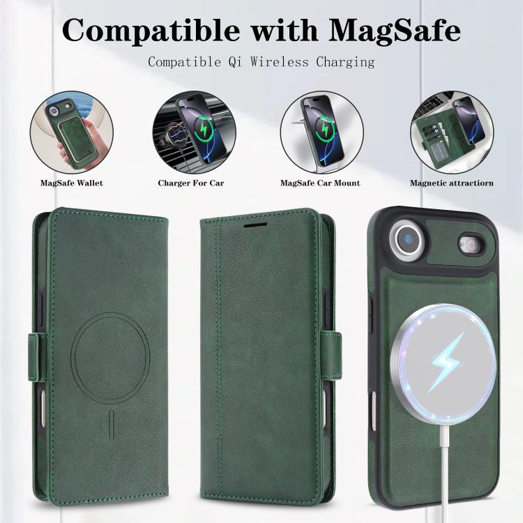 For iPhone Air Kalebol Strong Magnetic MagSafe Ring 2 In 1 Split Leather Phone Case(Green) - iPhone Air Cases by Kalebol | Online Shopping UK | buy2fix