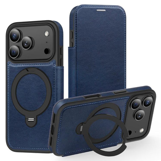 For iPhone 17 Pro Knight Shield 360 Rotation Holder MagSafe RFID Leather Phone Case(Blue) - iPhone 17 Pro Cases by buy2fix | Online Shopping UK | buy2fix