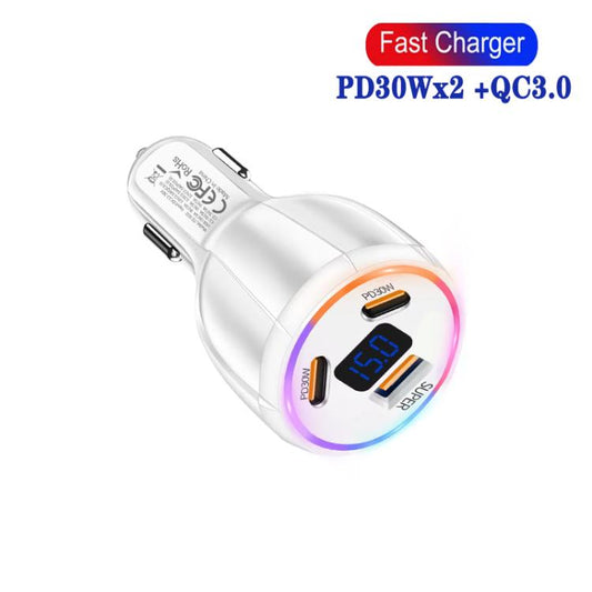TE-S02 Display Screen PD30W x 2 and QC 30W Car Charger for Mobile Phones / Tablets(White) - Car Charger by buy2fix | Online Shopping UK | buy2fix