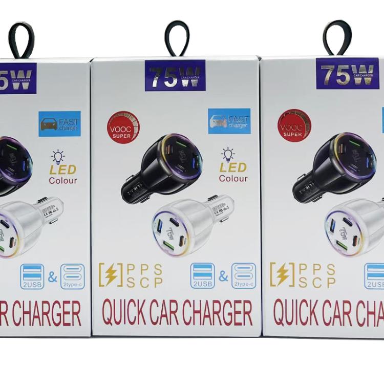 75W USB-C x 2 and USB x 2 Multi Port Car Charger(Black) - Car Charger by buy2fix | Online Shopping UK | buy2fix