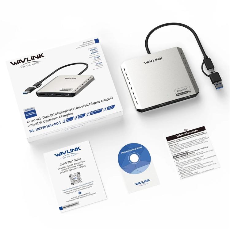 WAVLINK UG7501DH 85W Upstream Charging 2DP + 2HD Converter 4K / 8K Display Adapter - by WAVLINK | Online Shopping UK | buy2fix