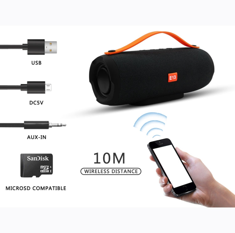 E13 Mini Portable Wireless Bluetooth Speaker Stereo Speakerphone Radio Music Subwoofer Column Speakers with TF FM, RED:BLACK - Desktop Speaker by buy2fix | Online Shopping UK | buy2fix