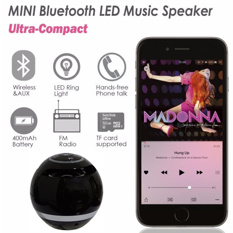 A18 Ball Bluetooth Speaker with LED Light Portable Wireless Mini Speaker Mobile Music MP3 Subwoofer Support TF (Blue) - Desktop Speaker by T&G | Online Shopping UK | buy2fix