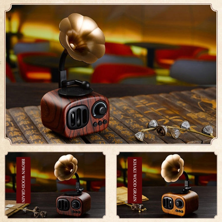 Retro Wood Portable Mini Bluetooth Speaker Wireless Loudspeaker Outdoor Speaker Sound System TF FM Radio Music Subwoofer(Khaki) - Desktop Speaker by buy2fix | Online Shopping UK | buy2fix