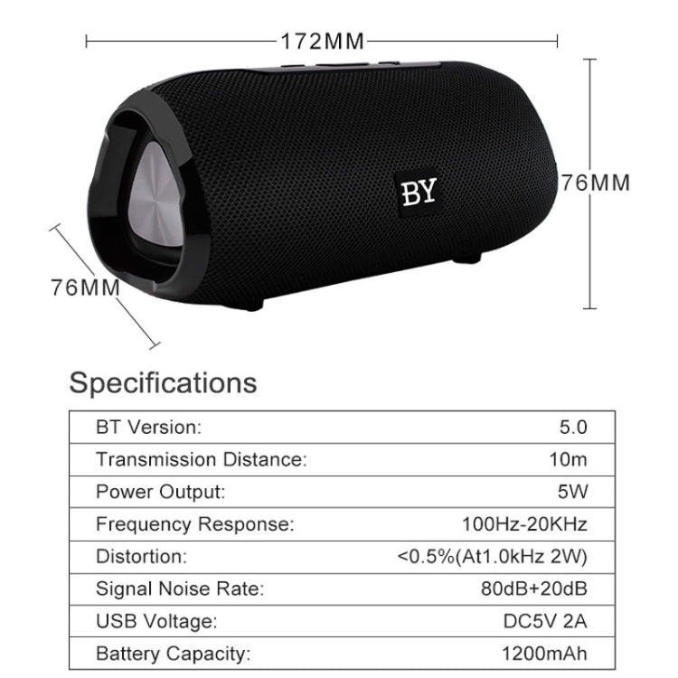 BY Portable Bluetooth Speaker Waterproof Wireless Loudspeaker 3D Stereo Music Surround Sound System Outdoor Speakers Support TF AUX(Black) - Desktop Speaker by buy2fix | Online Shopping UK | buy2fix