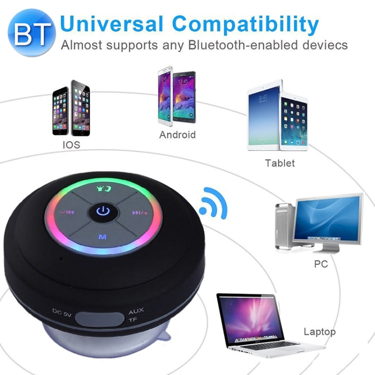 BTS-09 Wireless Bluetooth Speaker Waterproof Led FM Radio Subwoofer Bluetooth Column TF Card Suction Cup Mini Shower Speaker(Black) - Waterproof Speaker by buy2fix | Online Shopping UK | buy2fix