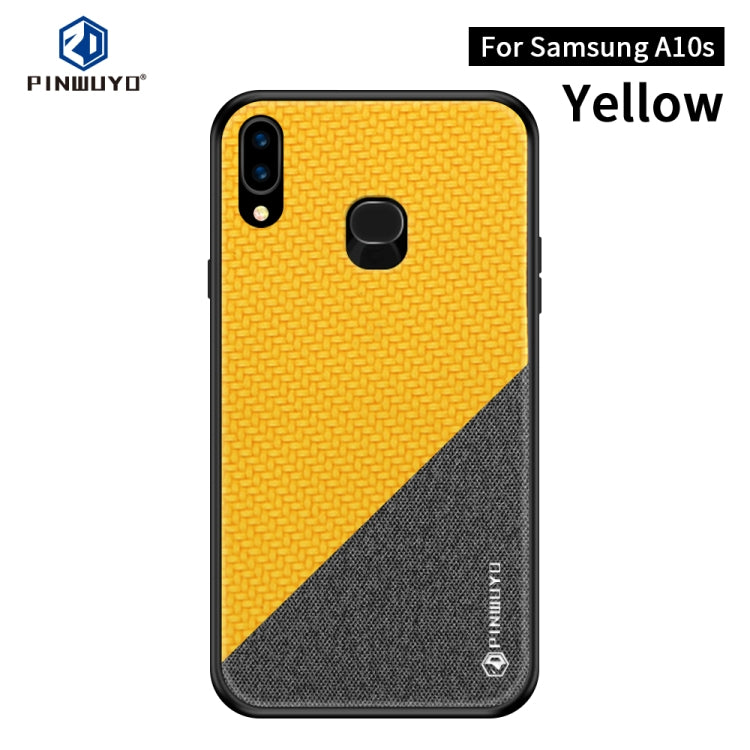 For Galaxy A10S PINWUYO Rong Series Shockproof PC + TPU+ Chemical Fiber Cloth Protective Cover(Yellow) - Galaxy Phone Cases by PINWUYO | Online Shopping UK | buy2fix
