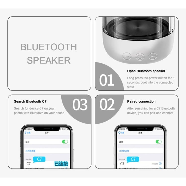 C7 Bluetooth 5.0 Speaker Transparent LED Luminous Subwoofer TWS 6D Surround HIFI Stereo Cool Audio(Black) - Desktop Speaker by buy2fix | Online Shopping UK | buy2fix
