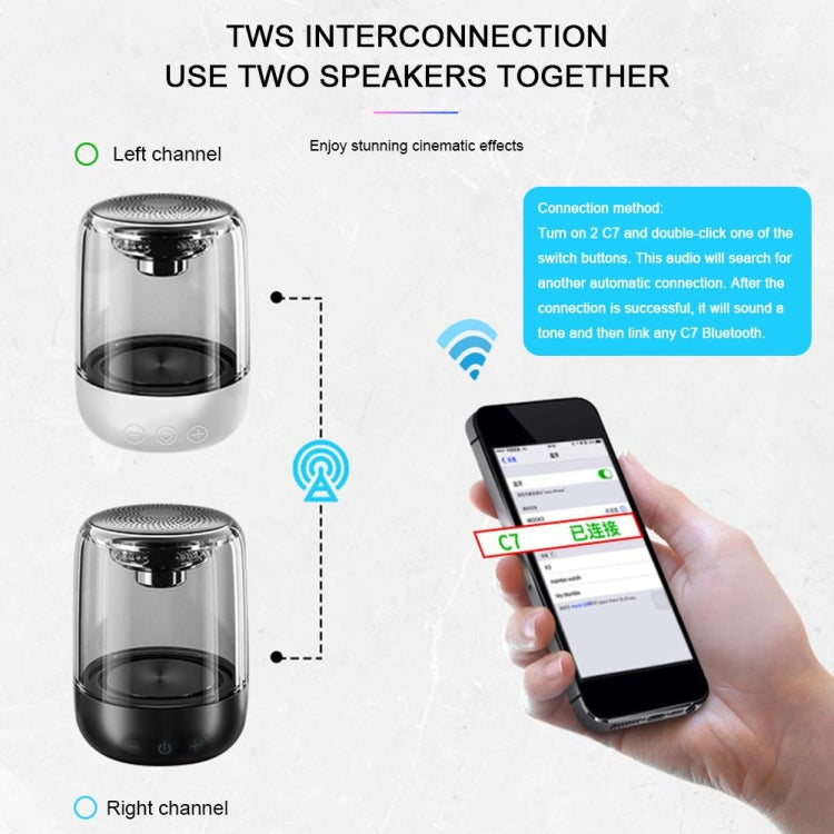 C7 Bluetooth 5.0 Speaker Transparent LED Luminous Subwoofer TWS 6D Surround HIFI Stereo Cool Audio(White) - Desktop Speaker by buy2fix | Online Shopping UK | buy2fix
