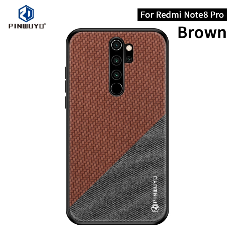For Xiaomi RedMi Note 8 Pro PINWUYO Rong Series Shockproof PC + TPU+ Chemical Fiber Cloth Protective Cover(Brown) - Xiaomi Cases by buy2fix | Online Shopping UK | buy2fix