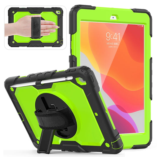 For iPad 10.2 Shockproof Colorful Silica Gel + PC Protective Case with Holder & Shoulder Strap & Hand Strap & Pen Slot(Black+Green) - iPad 10.2 Cases by buy2fix | Online Shopping UK | buy2fix