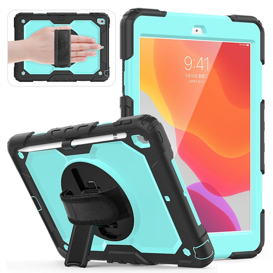 For iPad 10.2 Shockproof Colorful Silica Gel + PC Protective Case with Holder & Shoulder Strap & Hand Strap & Pen Slot(Black+Teal) - iPad 10.2 Cases by buy2fix | Online Shopping UK | buy2fix