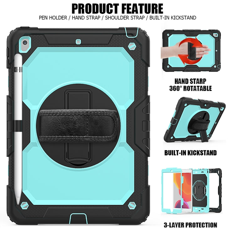 For iPad 10.2 Shockproof Colorful Silica Gel + PC Protective Case with Holder & Shoulder Strap & Hand Strap & Pen Slot(Black+Teal) - iPad 10.2 Cases by buy2fix | Online Shopping UK | buy2fix