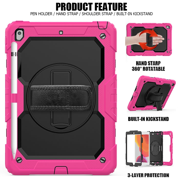 For iPad 10.2 Shockproof Colorful Silica Gel + PC Protective Case with Holder & Shoulder Strap & Hand Strap & Pen Slot(Hot Pink) - iPad 10.2 Cases by buy2fix | Online Shopping UK | buy2fix