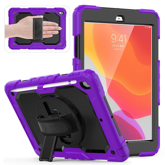 For iPad 10.2 Shockproof Colorful Silica Gel + PC Protective Case with Holder & Shoulder Strap & Hand Strap & Pen Slot(Purple) - iPad 10.2 Cases by buy2fix | Online Shopping UK | buy2fix