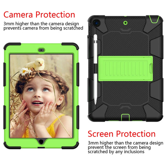 For iPad 10.2 Shockproof Two-Color Silicone Protection Case with Holder & Pen Slot(Black+Green) - iPad 10.2 Cases by buy2fix | Online Shopping UK | buy2fix