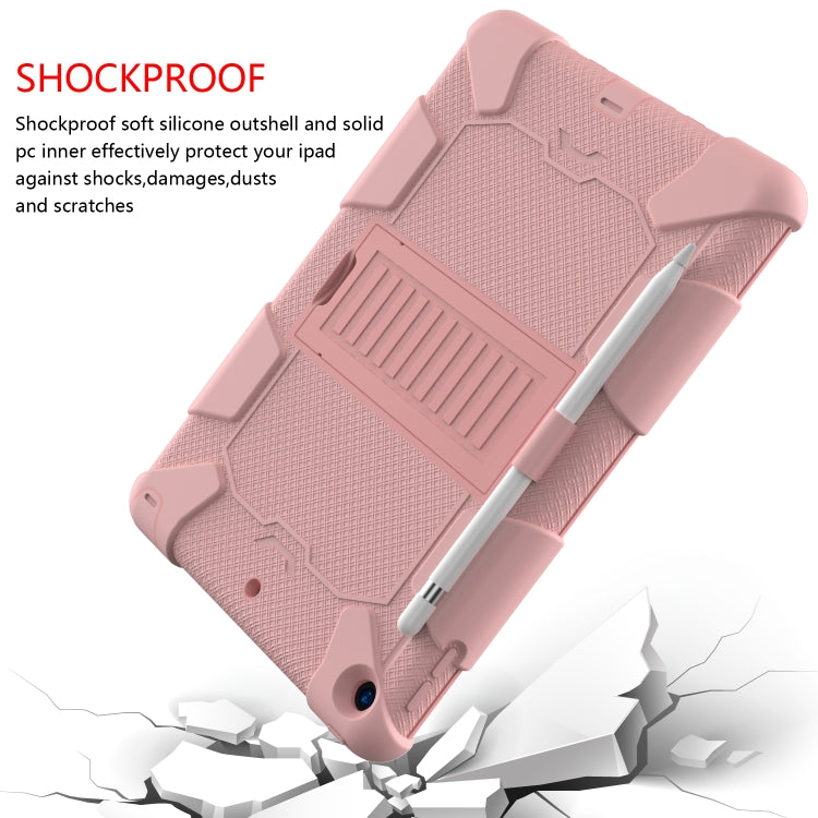 For iPad 10.2 Shockproof Two-Color Silicone Protection Case with Holder & Pen Slot(Rose Gold) - iPad 10.2 Cases by buy2fix | Online Shopping UK | buy2fix