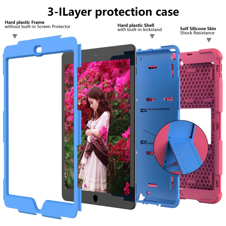For iPad 10.2 Shockproof Two-Color Silicone Protection Case with Holder & Pen Slot(Hot Pink+Blue) - iPad 10.2 Cases by buy2fix | Online Shopping UK | buy2fix