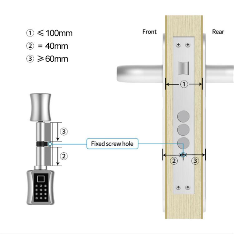 60+40mm Office Home Value Fingerprint Password Smart Lock Core Password Lock Only LockLock Home Security Door Lock(Silver) - Lock Cylinders by buy2fix | Online Shopping UK | buy2fix