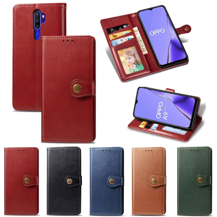 For OPPO A5 2020 / A9 2020 Retro Solid Color Leather Buckle Phone Case with Lanyard & Photo Frame & Card Slot & Wallet & Stand Function(Red) by buy2fix
