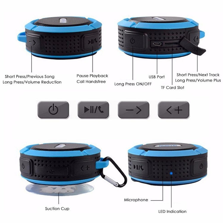 C6a Outdoor Chuck Wireless Bluetooth Car Speaker Suction Cup Speaker, Support TF Card(Blue) - Waterproof Speaker by buy2fix | Online Shopping UK | buy2fix