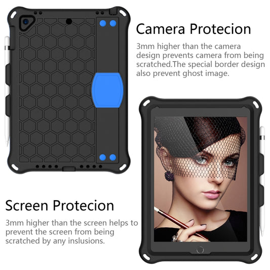 For iPad Air / Air 2 / Pro 9.7 / iPad 9.7 (2017) / iPad 9.7 (2018) Honeycomb Design EVA + PC Four Corner Shockproof Protective Case with Straps (Black Blue) - iPad 9.7 (2018) & (2017) Cases by buy2fix | Online Shopping UK | buy2fix