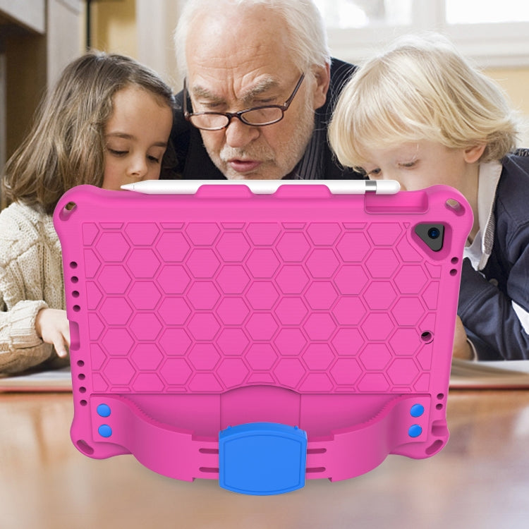 For iPad Air / Air 2 / Pro 9.7 / iPad 9.7 (2017) / iPad 9.7 (2018) Honeycomb Design EVA + PC Four Corner Shockproof Protective Case with Straps (Rose Red) - iPad 9.7 (2018) & (2017) Cases by buy2fix | Online Shopping UK | buy2fix