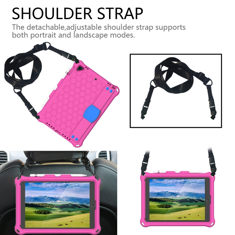 For iPad Air / Air 2 / Pro 9.7 / iPad 9.7 (2017) / iPad 9.7 (2018) Honeycomb Design EVA + PC Four Corner Shockproof Protective Case with Straps (Rose Red) - iPad 9.7 (2018) & (2017) Cases by buy2fix | Online Shopping UK | buy2fix