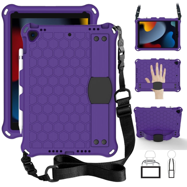 For iPad Air 2019 10.5 Honeycomb Design EVA + PC Four Corner Anti Falling Flat Protective Shell With Straps(Purple+Black) - iPad Air (2019) Cases by buy2fix | Online Shopping UK | buy2fix
