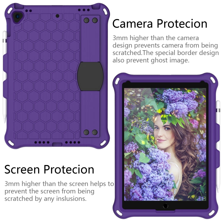 For iPad Air 2019 10.5 Honeycomb Design EVA + PC Four Corner Anti Falling Flat Protective Shell With Straps(Purple+Black) - iPad Air (2019) Cases by buy2fix | Online Shopping UK | buy2fix