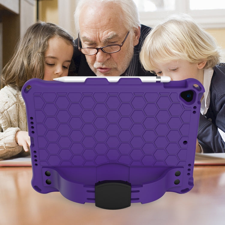 For iPad Air 2019 10.5 Honeycomb Design EVA + PC Four Corner Anti Falling Flat Protective Shell With Straps(Purple+Black) - iPad Air (2019) Cases by buy2fix | Online Shopping UK | buy2fix