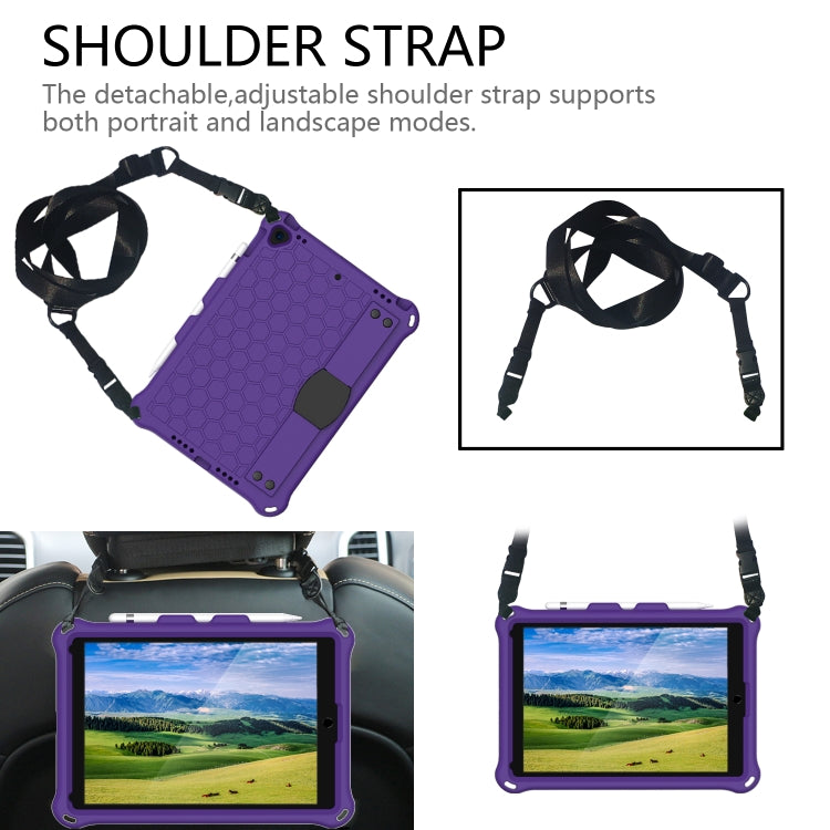 For iPad Air 2019 10.5 Honeycomb Design EVA + PC Four Corner Anti Falling Flat Protective Shell With Straps(Purple+Black) - iPad Air (2019) Cases by buy2fix | Online Shopping UK | buy2fix